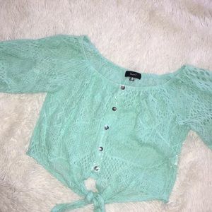 Mint lace crop top